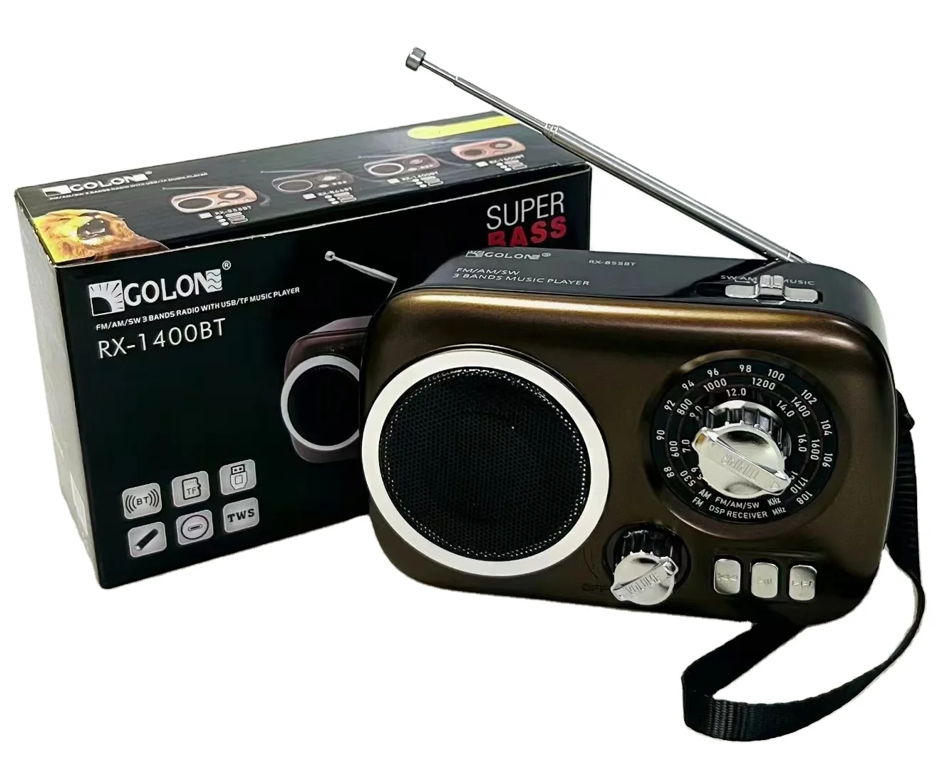 AM FM Multi Band Radio  USB/TF Music Player Portable Retro Radio Receiver RX-855BT