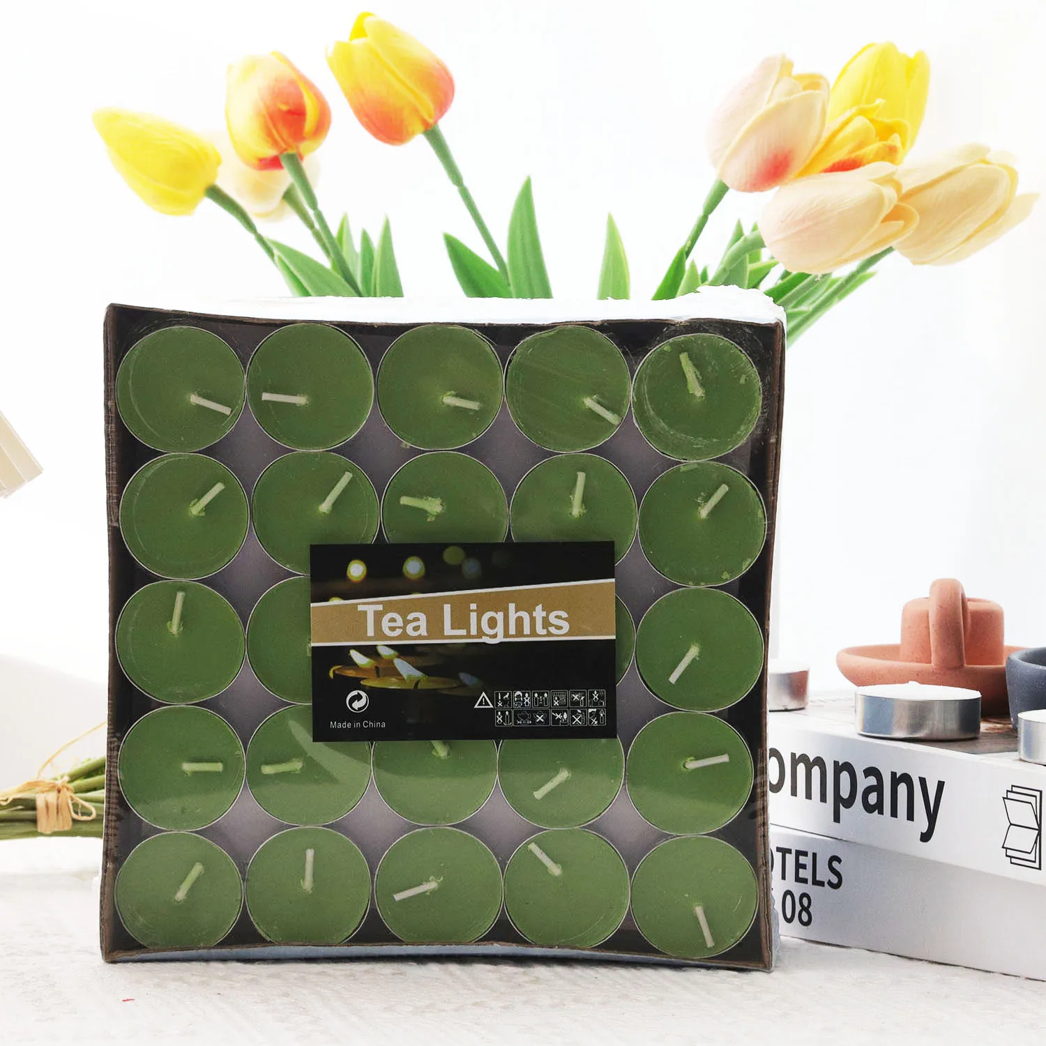 Party supplies wax scented tea light candle with color label