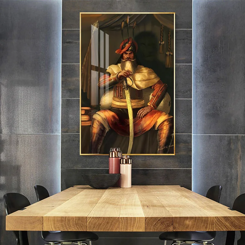Custom Crystal Porcelain Painting Hari Singh Nalwa Great Sikh Warrior Military Commander Portrait Alu Alloy Frame Resin Painting