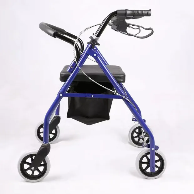 Height Adjustable Handicapped Four Wheels Aluminum Folding Rollator Walker With Seat