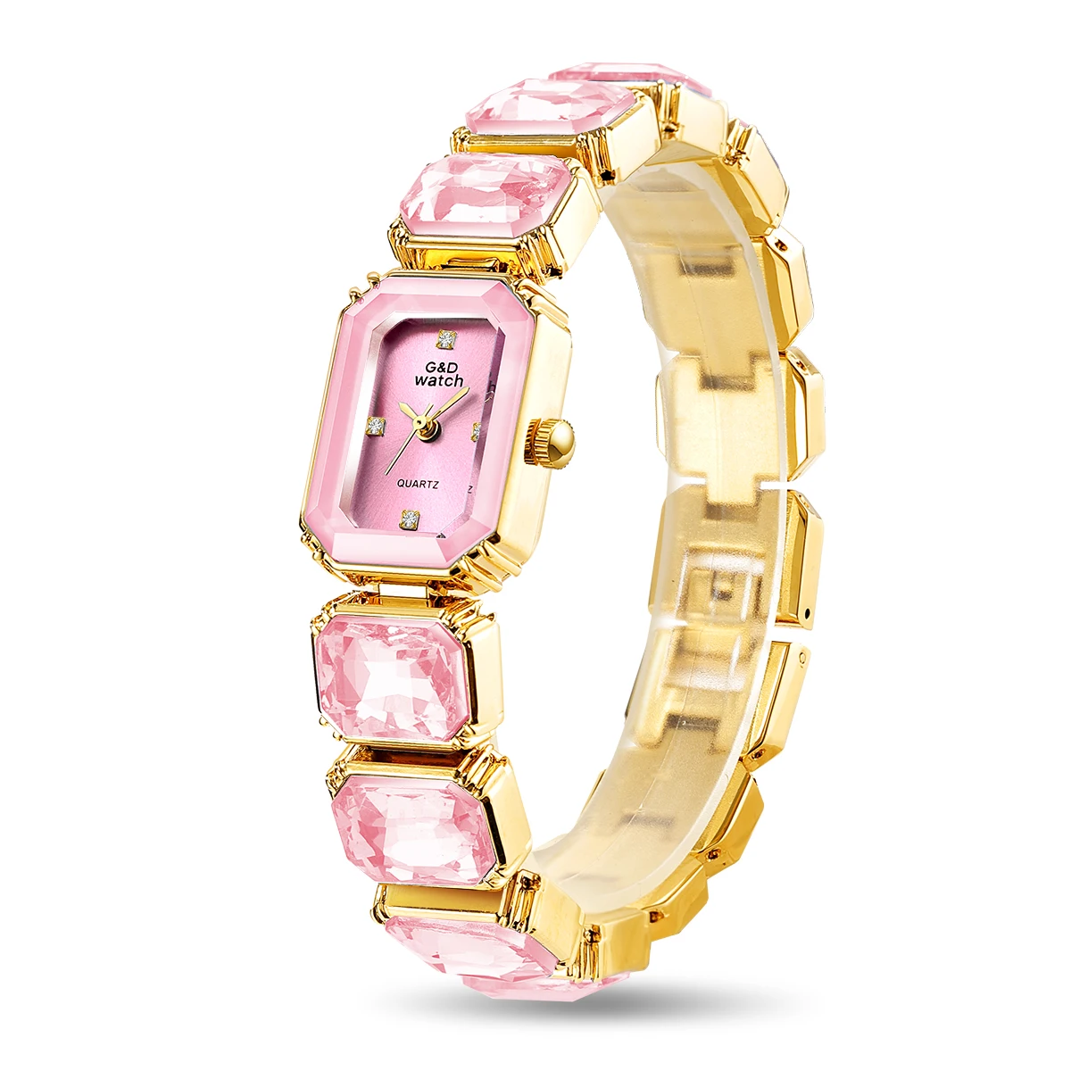 G&D Luxury Women Quartz Watch Set With Rhinestone Circular shape Dial Hollow Electroplate Quartz Wrist Watch For Ladies Fashion