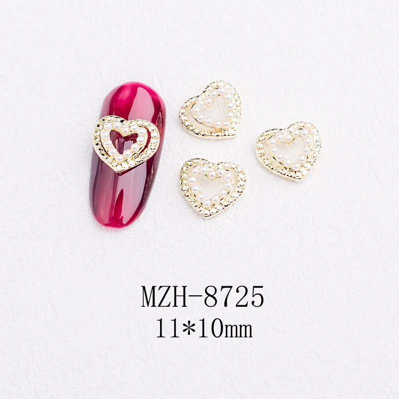 Valentines Day Luxury Wholesale Pink Red Heart Love Nail Jewelry, Heart Rhinestones Pearls Charms for Manicures Decoration
