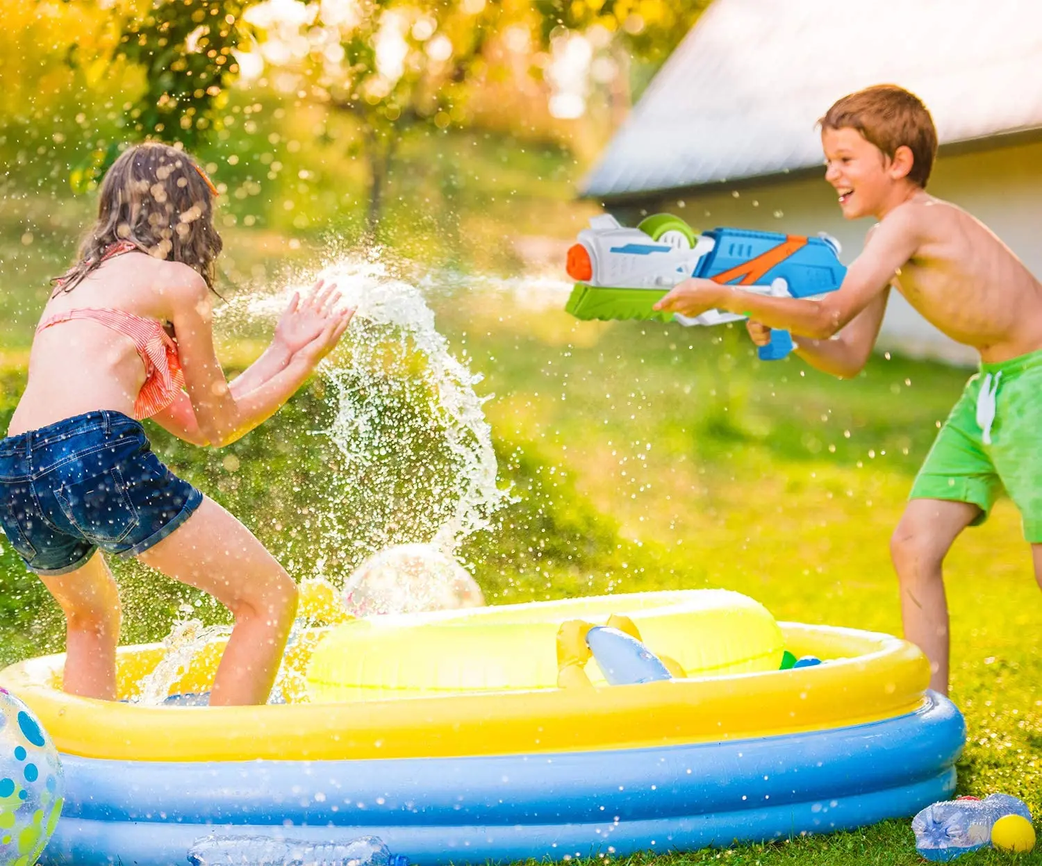 1000ML Water Blasting Gun Pump Pressure Water Soaker Squirt Guns Blaster Toys Water for Kids, Shoot 9M
