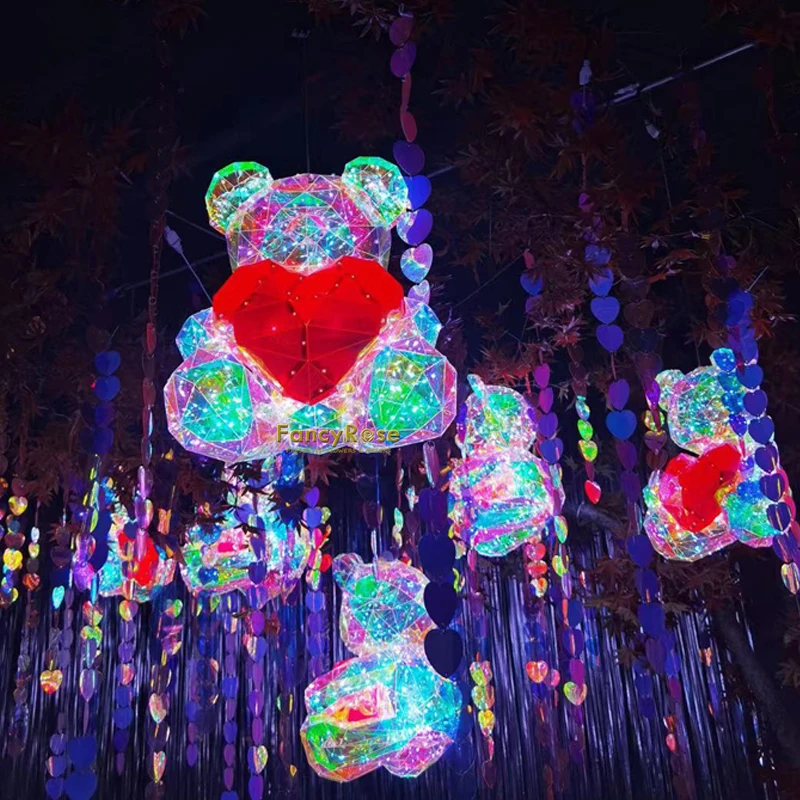 Amazon TOP SELLER Diamond TEDDY BEAR Holographic Foil Film pvc luminous colorful panda bear with USB for valentines day gift