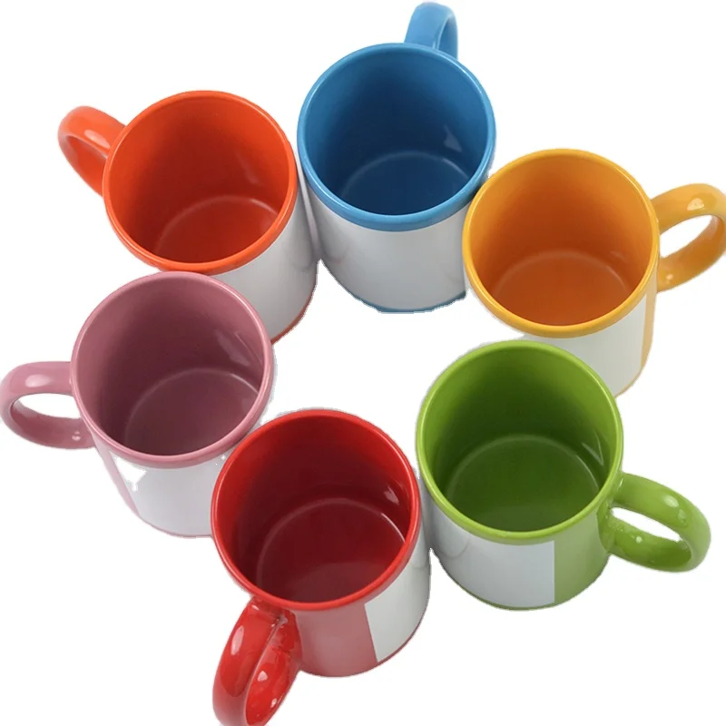 Mida 11 Oz Sublimation Color Coating Ceramic Mugs With White Patch Full Color Sublimation with Handle