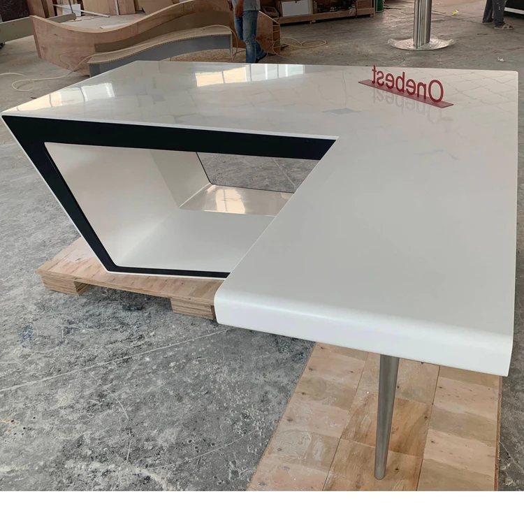 Cheap Acrylic L Shape Office Manager Ceo Writing Desk Home Computer Table Set