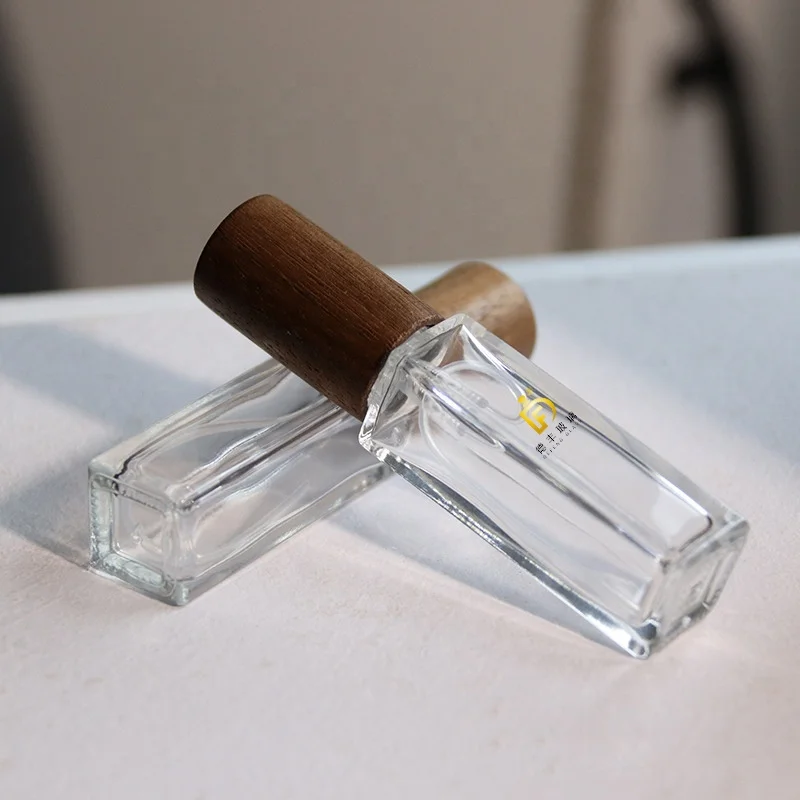 Custom Logo 10ml Empty Mini Glass Perfume Bottle With Dark Wood Cover For Packaging