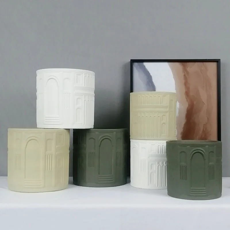Nordic Embossed Cement Flower Pots Wholesale Cement Planter Pot for Garden and Home Decor Cylinder Large Cement Flower Pots