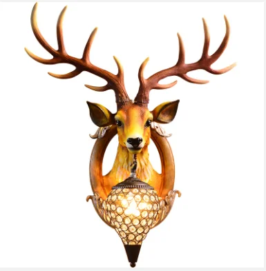 Antlers Deer Head American Country Retro Style Environmental Resin Indoor Led Wall Lamps