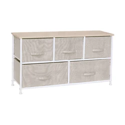 5-Drawers Dresser Organizer Storage Chest with Fabric Drawer Bedside Bedroom Vertical Nightstand