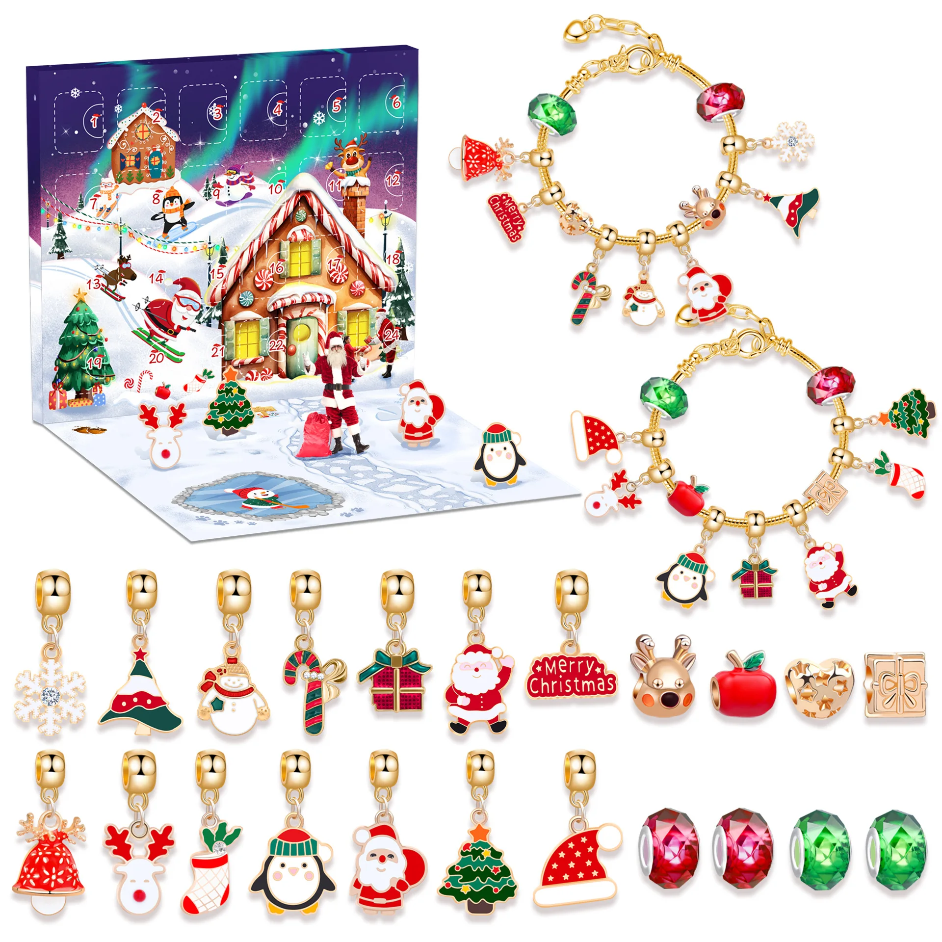 Hot sales Christmas Advent Calendar Bracelets Christmas Gift For Kid Girls Charms Bracelet Making Kit Charms Bracelet Making Kit