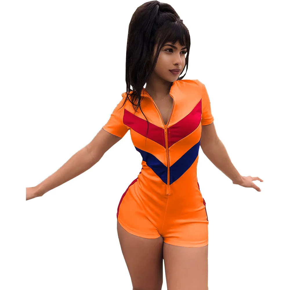 MD- Summer Women Patchwork Cloth Lady Fashion V Neck Jumpsuit Playsuit Elegant One Piece Jumpsuit Sexy Plus Size Sport Jumpsuit