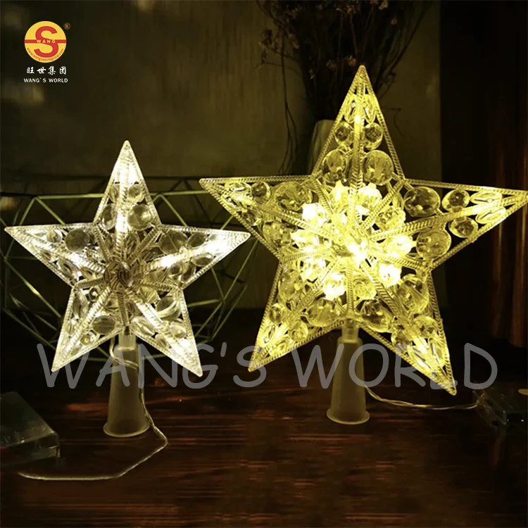 New Led Star- Shaped Light 1pc Pentagram Tree Top Star Xmas Tree Hanging Sign Glitter Christmas Tree Topper Lighted