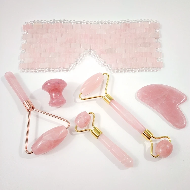 DIY Wholesale Black Gouache Face Massage Face Massage With Roller Rose quartz Jade Roller