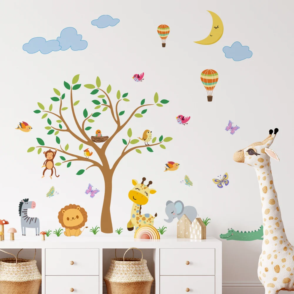Cartoon Animals Wall Stickers Kids Room Decor Baby Bedroom Living Room Home Decorations Nursery Stickers
