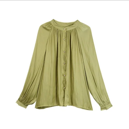 Spring 2021 Boutique White Blouse Retro Court Style Satin Blouses Women Long Sleeve Shirt Top For Women