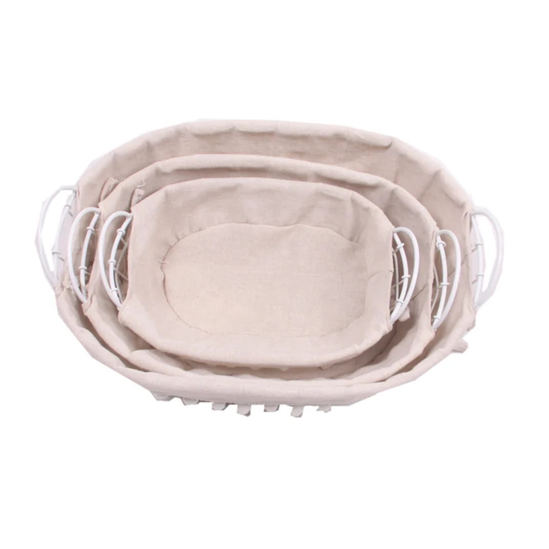 cheap power coated wholesale oval small bread wire baskets fruit basket with fabric liner set of 3