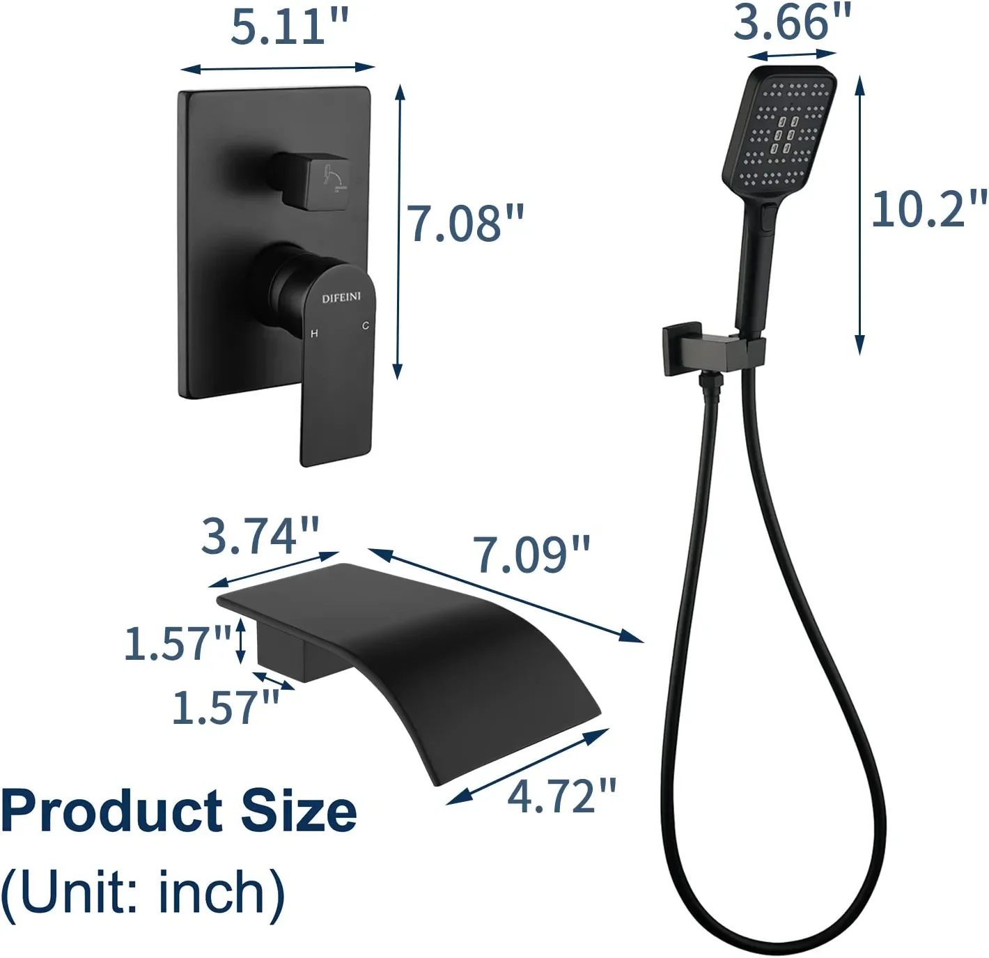 Bathtub shower Set with Handheld Sprayer Bathtub Fill Faucet with Rough Valve Trim Kit Wall Mounted Bathtub Faucet