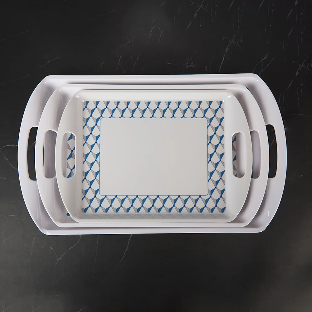 Sebest Wholesale Custom Hotel Plain White Plastic Utensils Tray Checker Pattern Melamine Tray Serving