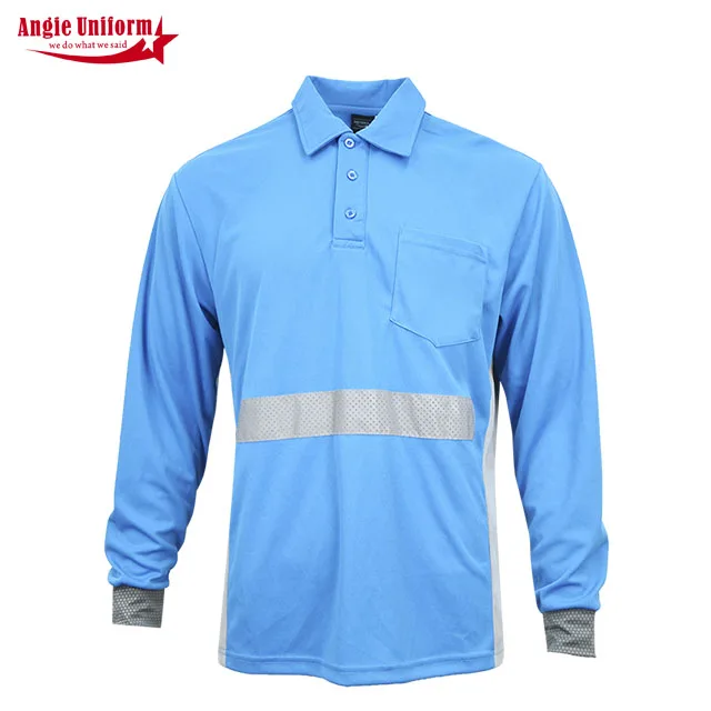 custom logo Long Anti-Wrinkle Cotton polo hi vis police safety t-shirt print workwear construction blue reflective shirt