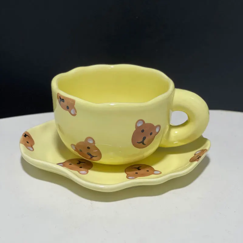 Ins Style Hand Painted Ceramic Mugs Personalized Original Design Coffee Cup Saucer For Tea Milk