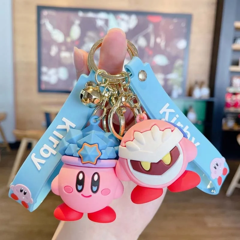 2022 new arrivals llaveros cute kirbi silicon anime keychain cartoon rubber key chains with wristlet keychain