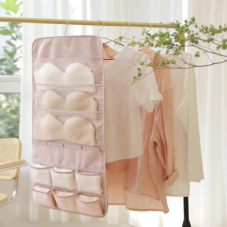 Custom logo Polyester Foldable Underwear Bras Socks Hanging Underwear Organizer Pocket