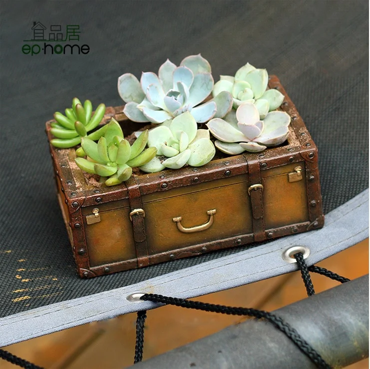 Wholesale Creative Vintage English Suitcase Shape Flower Pot for Desktop Succulent Plants Flowerpot Mini Resin Bonsai Pots Plant