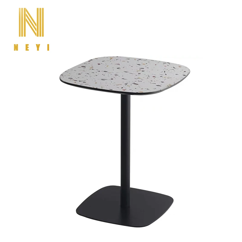 China Factory cafe furniture modern design metal decor round kitchen rattan top dining table cheap cafe shop furniture