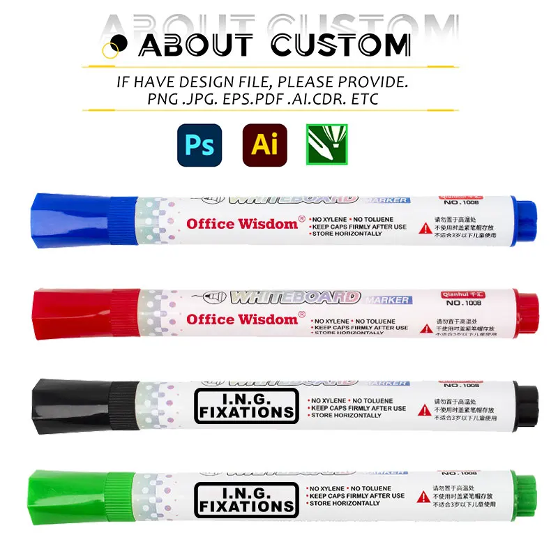 Customized Logo Office Whiteboard Marker Pen Colorful Non-Toxic Dry Erase Ink Refillable Refillable Marker for Promotions