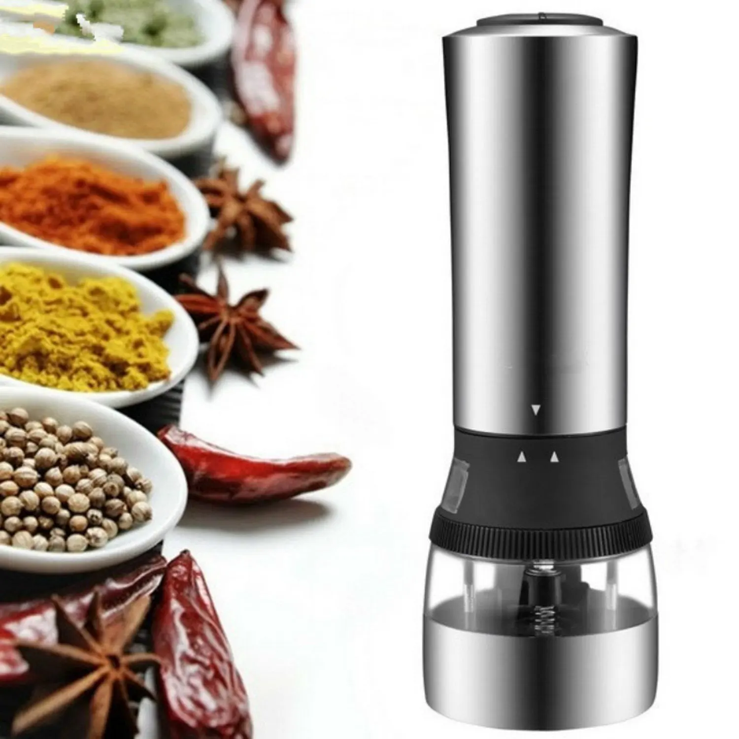 Kitchen 304 Stainless Steel Core Electric Battery Operated Adjustable 2 in 1 Salt And Pepper Grinder