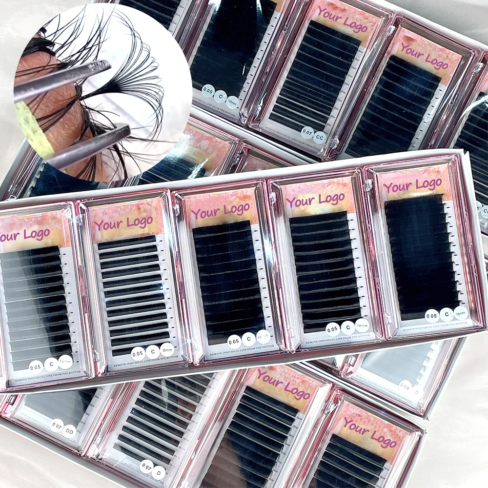 J B C D Curl 8-25mm Black Matte Easy Fan Private Label Cashmere Lash Trays Premium Russian Volume Eyelash Extension