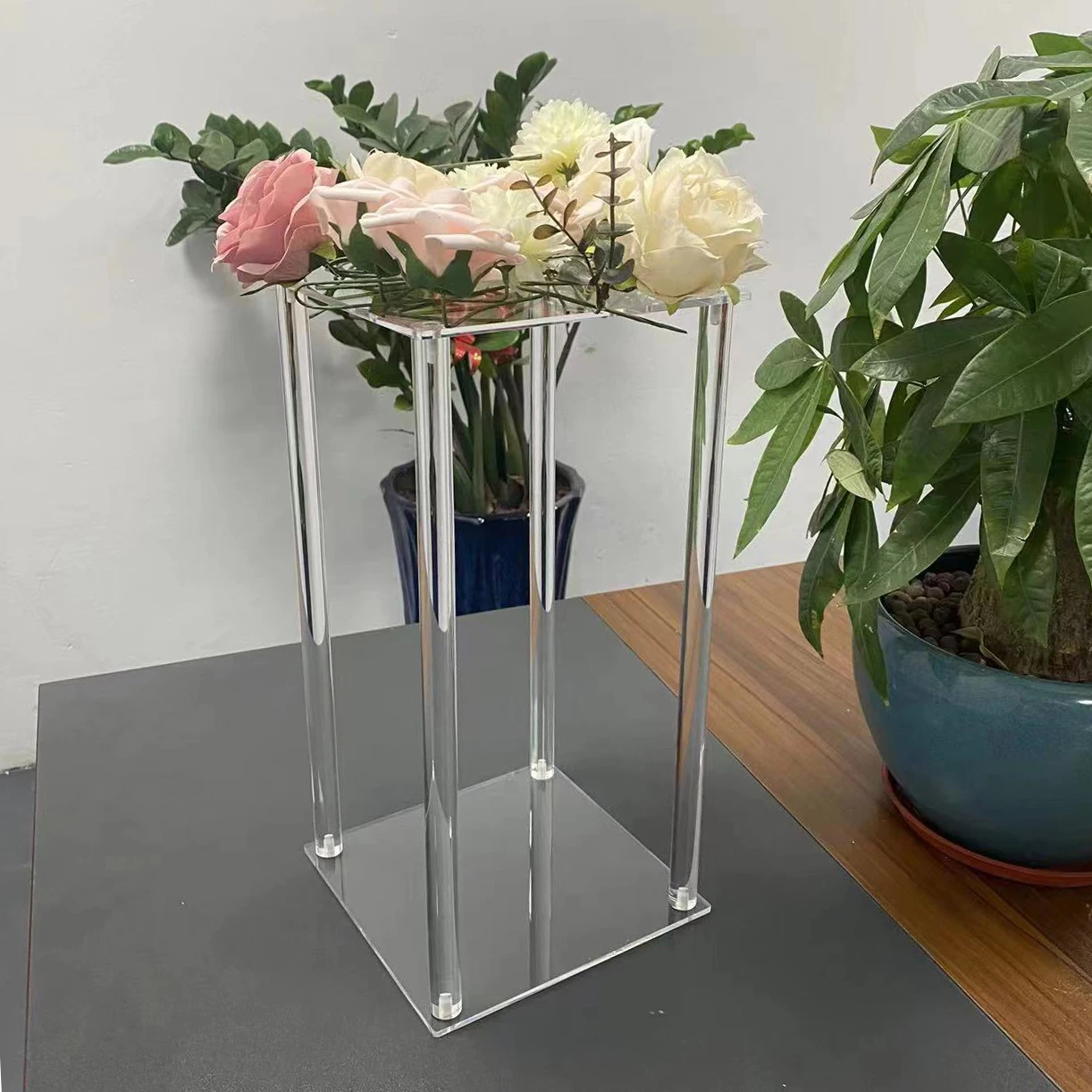 Acrylic Wedding Centerpieces for Table Column Flower Stand 31.5' Tall Rectangular Flower Display Rack for Party Reception