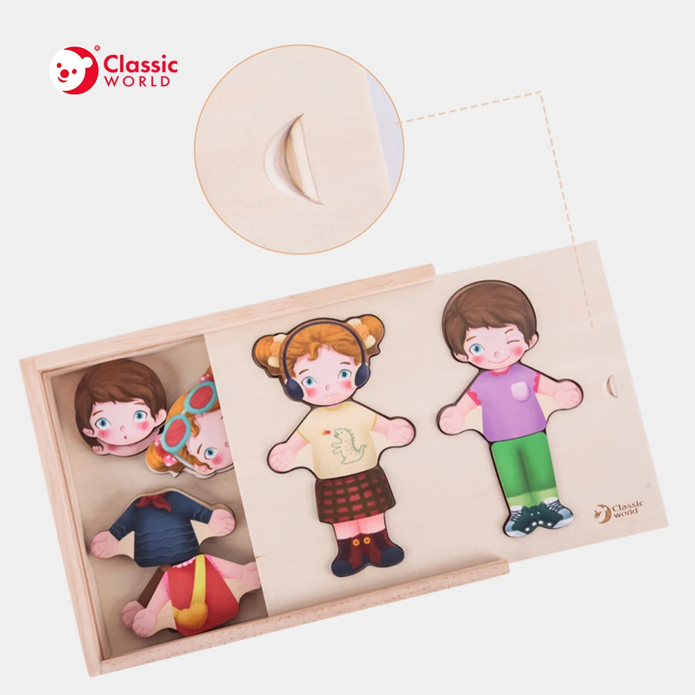 Hot Baby Wooden Toys 4 Kinds Wooden Dress Up Jigsaw Puzzle Changing Educational Montessori Toys Child Gift