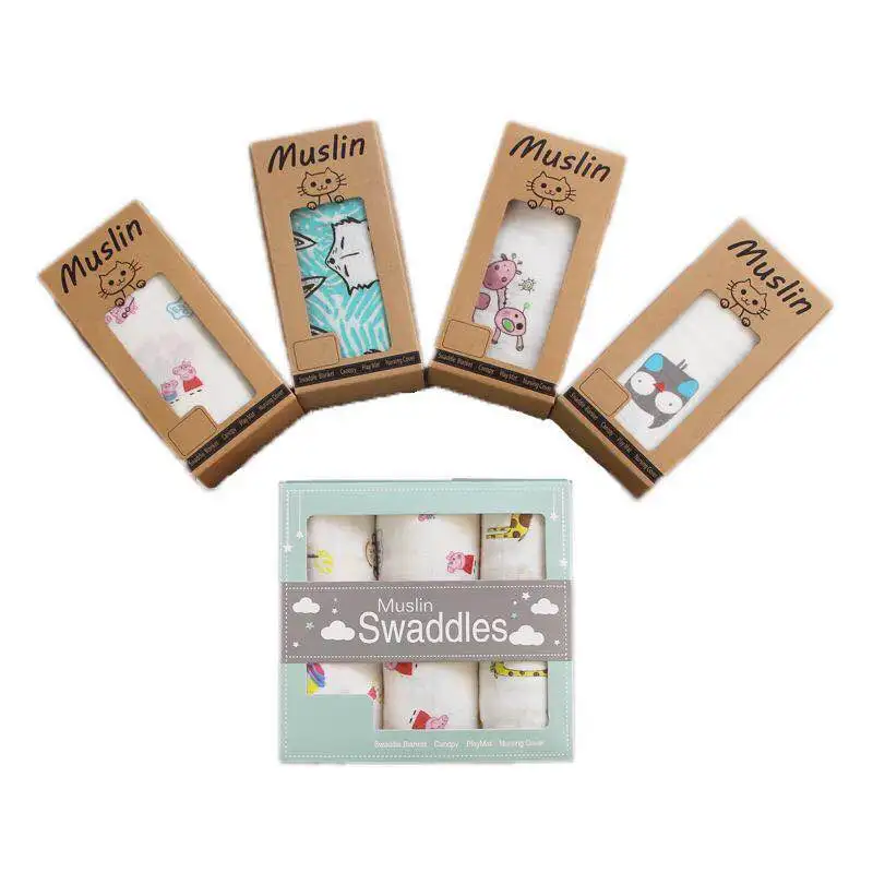 Super soft custom packing 100% cotton baby wrap swaddle muslin blanket gift set for baby infant