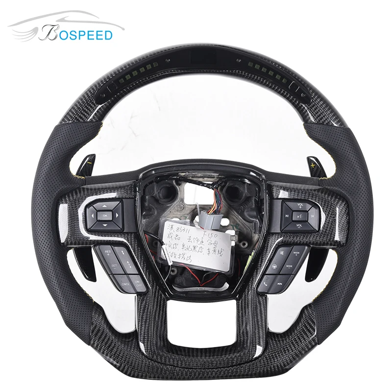 LED Carbon Fiber Steering Wheel for Ford Raptor F150 Black Perforated Leather Racing Car Steering Wheel