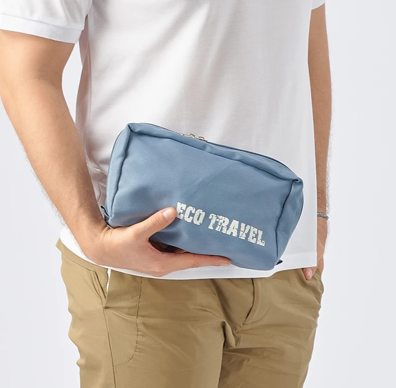 Private label cosmetic storage bag sustainable RPET fabric Men Travel Pouch