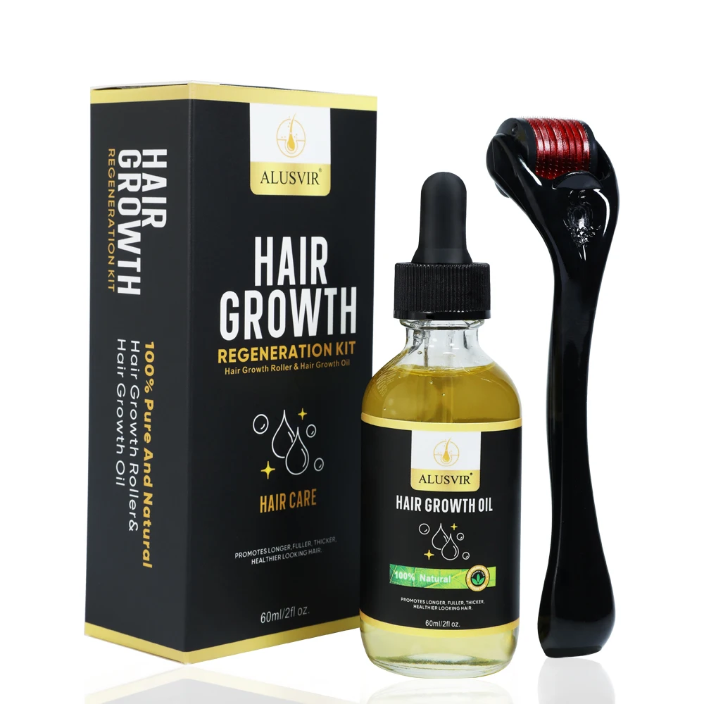 Private Label 100% Organic Vegan Nourishing Scalp Anti Hair Loss Treatments Growth Oil Hair Regrowth Serum And Roller Set