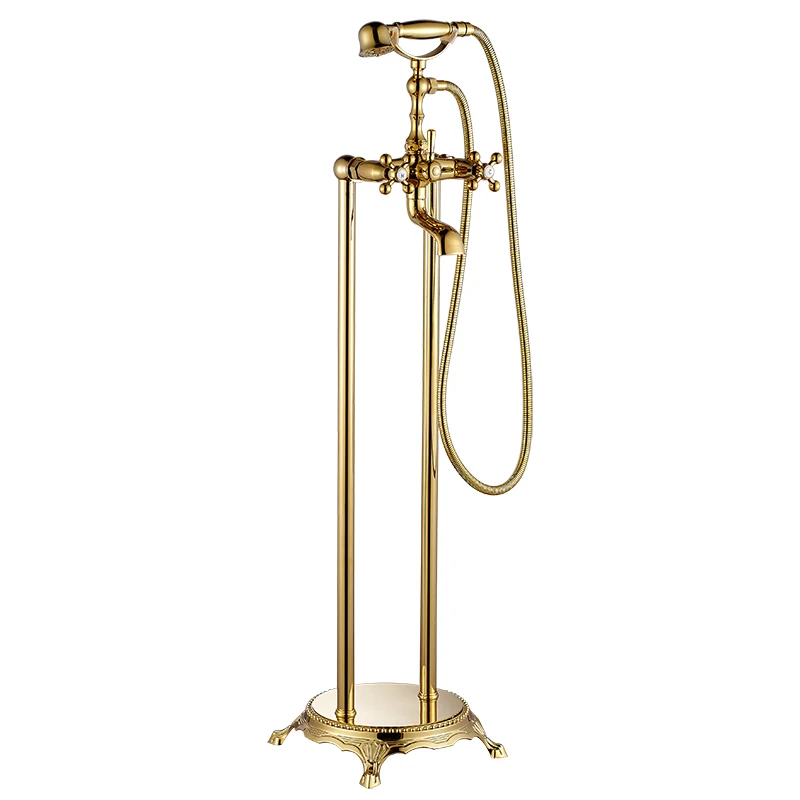 Floor Mounted Luxury Brass Bath Mixer Tap Double Lever Freestanding Bathtub Faucet Free Standing Bath Tub Faucet