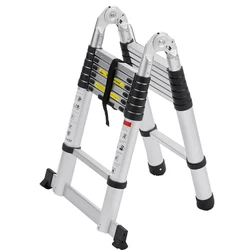 Telescoping aluminum extension ladder durable anti-skip one side folding step stair