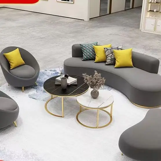 Light luxury style foreign style leather sofa tea table combination clothing beauty salon hotel club reception arc fashion