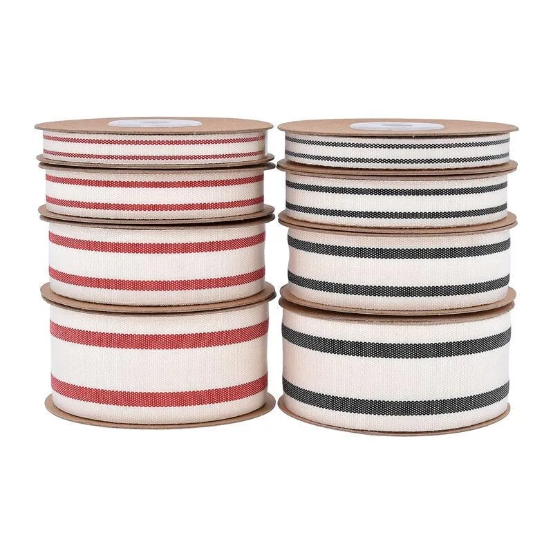15mm  stocked red white cotton ribbon  striped  black gift ribbon Clothing accessories grosgrain fabric ribbon