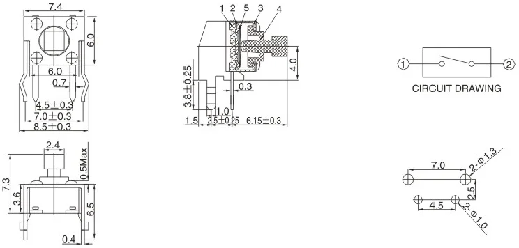 6x6 smd micro switches 2 pin tact switch TS-1305E