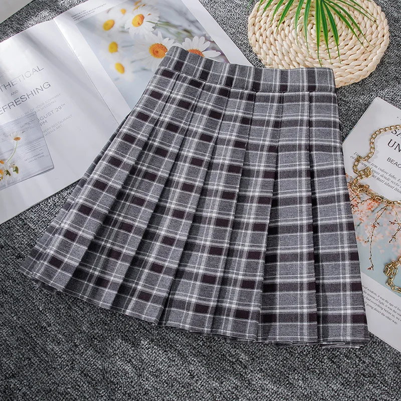 Women Pleated Skirt Harajuku Preppy Style Plaid Skirts Mini Cute Japanese School Uniforms Ladies Jupe Kawaii Skirt VD2330