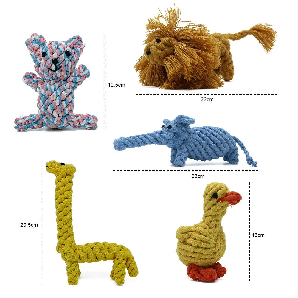Popular Dog Chew Toys Giraffe Lion Duck Elephant Cotton Rope Eco Friendly Natural Dog Toy