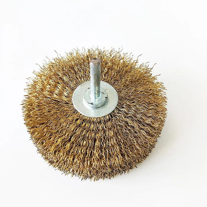 Circular Wire Wheel Brass Brush For Drill Polishing Wheel 8mm Shank Bench Copper Plated Crimped Stainless Steel Wire Brush