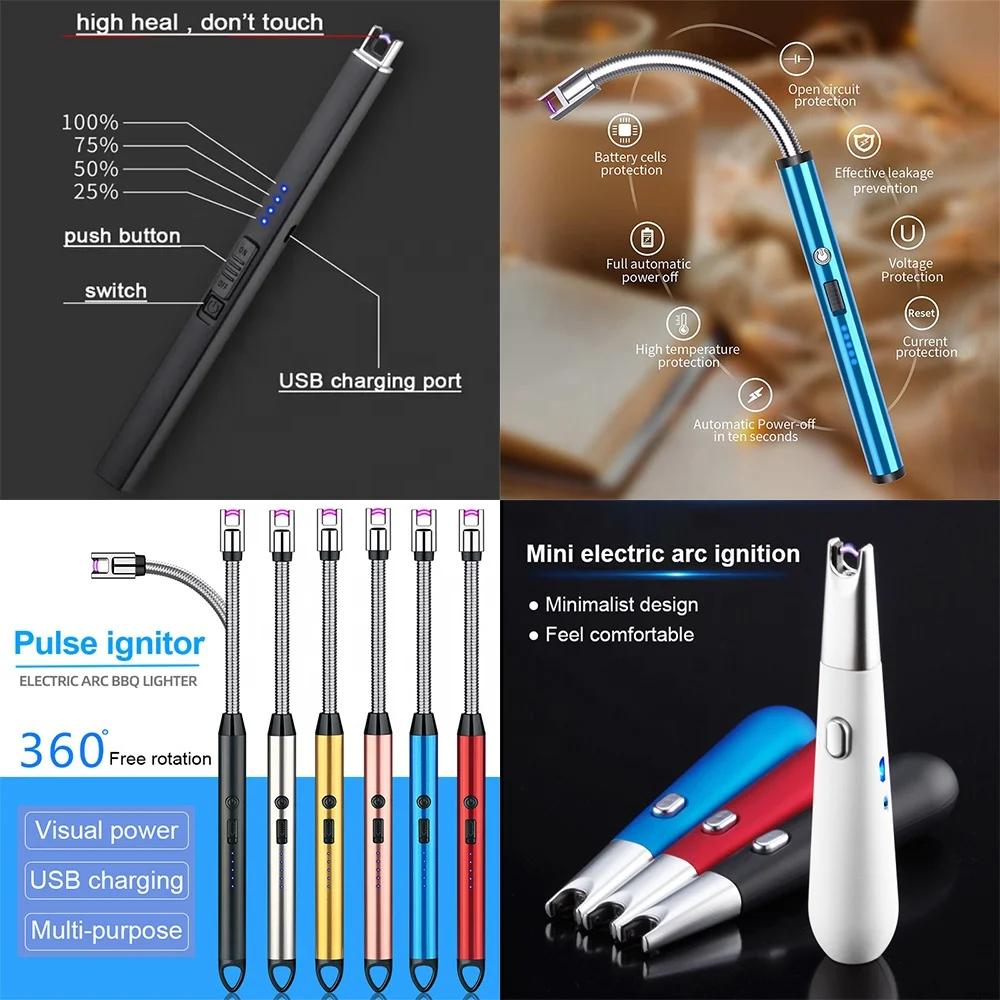 Candle Lighter Electric Arc Lighter Rechargeable USB Lighter Flameless Grill Lighter Long for Candle BBQ