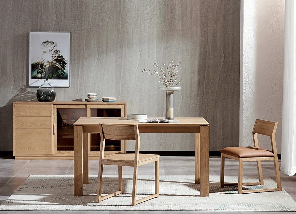 Easy Assemble and CKD Small Volume Package Rectangular Dining Table Solid Ash Wood Modern Real Lumber Wood Dining Room Furniture