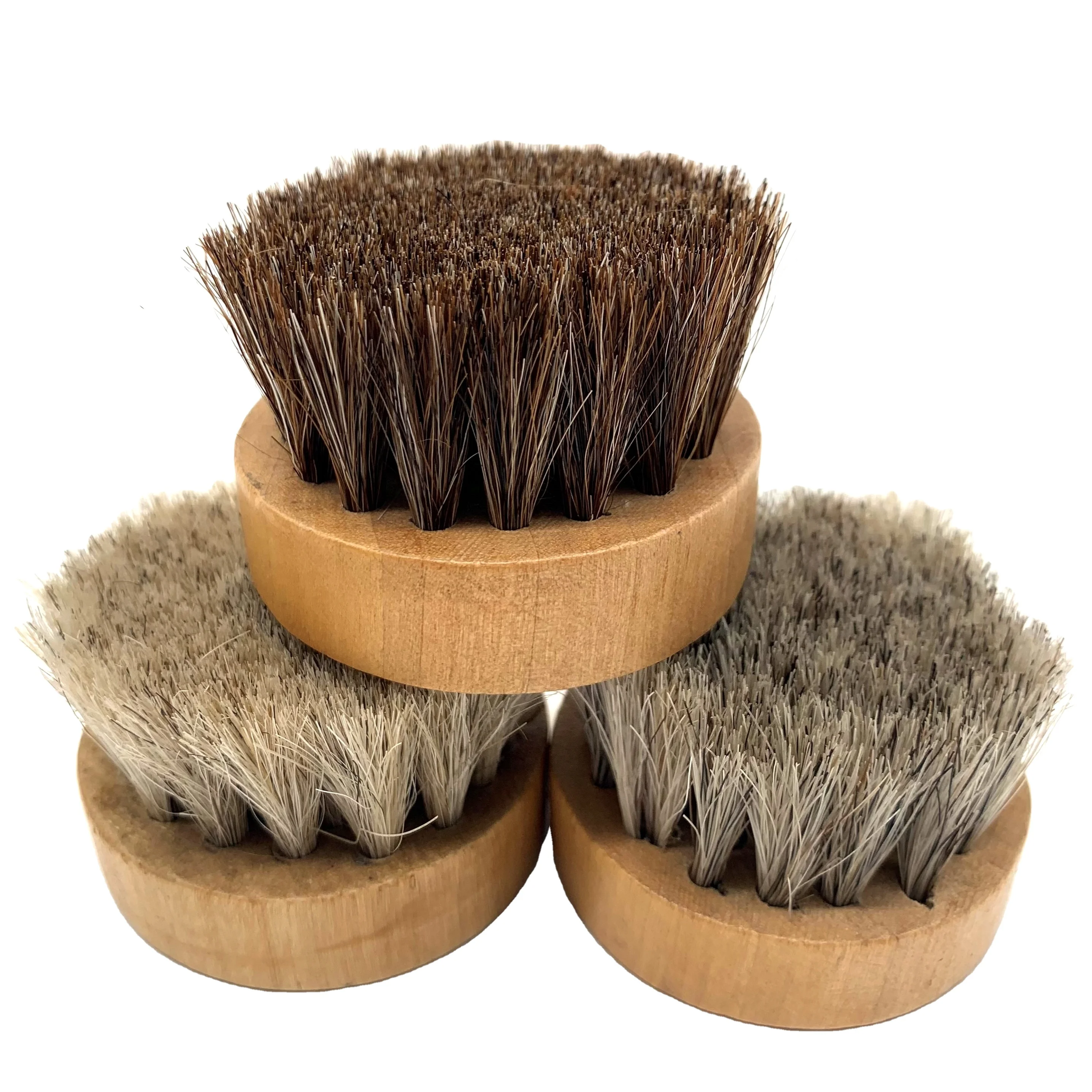 Маленькая круглая щетка для обуви из мягкого меха, высококачественная Полированная щетка для обуви из 100% конского волоса с деревянной ручкой, простая в использовании щетка для полировки обуви