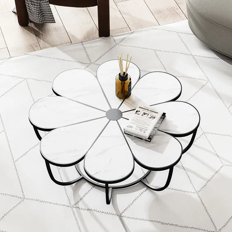 Custom contemporary hotel home decor gold and white stainless steel pedestal luxury marble top coffee table